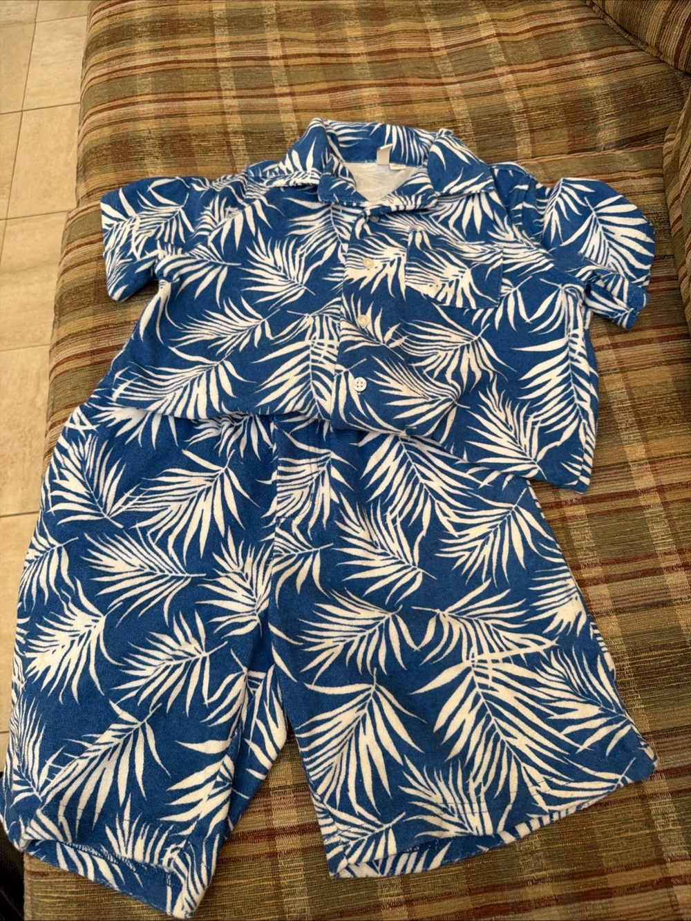 Janie and Jack Blue and White Palm-Print Kids Pajama Set